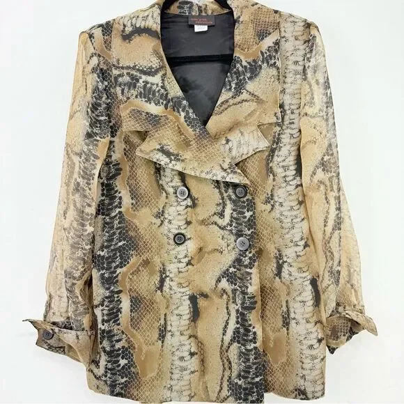 New York Extremes Black Taupe Snake Print Double Breasted Sheer Sleeve Blazer - Picture 8 of 16